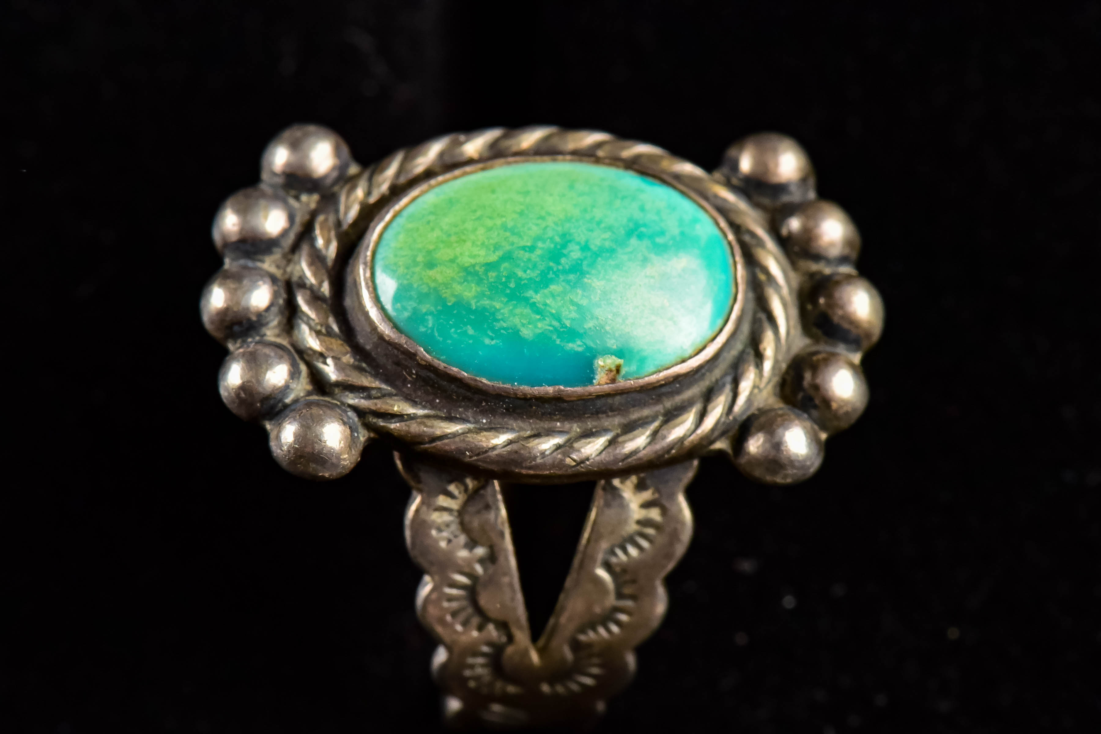 Pair of Native American Sterling Silver and Turquoise Rings