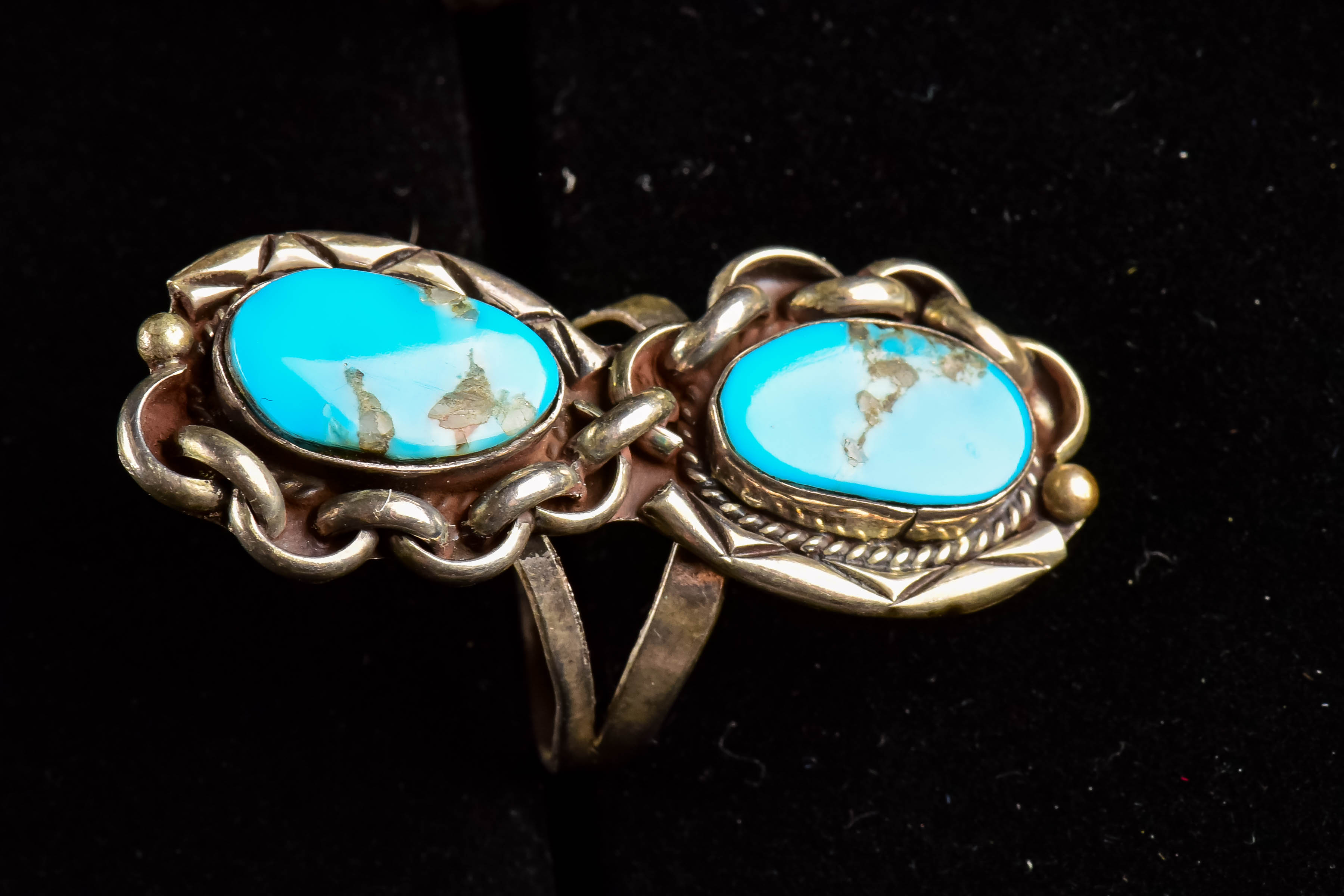 Pair of Native American Sterling Silver and Turquoise Rings