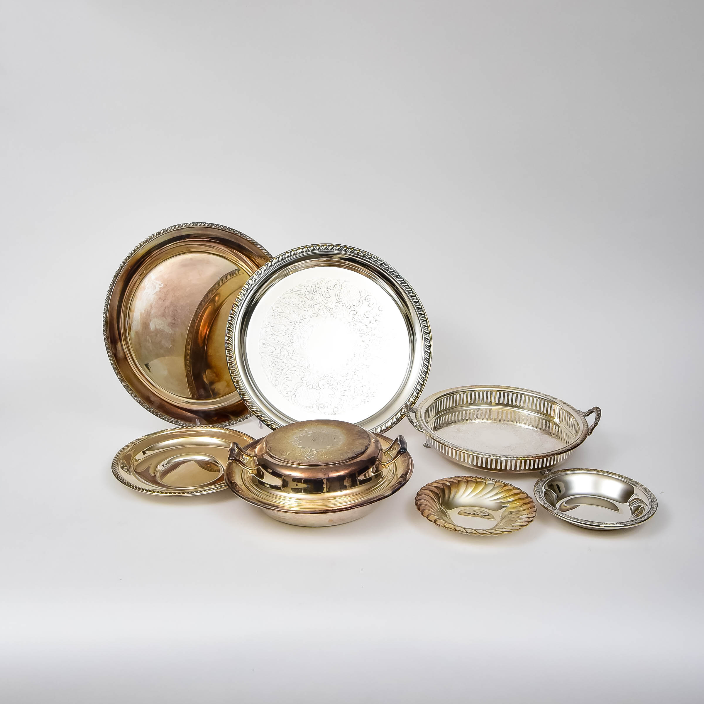 Collection of Silver-Plated Trays and Tableware