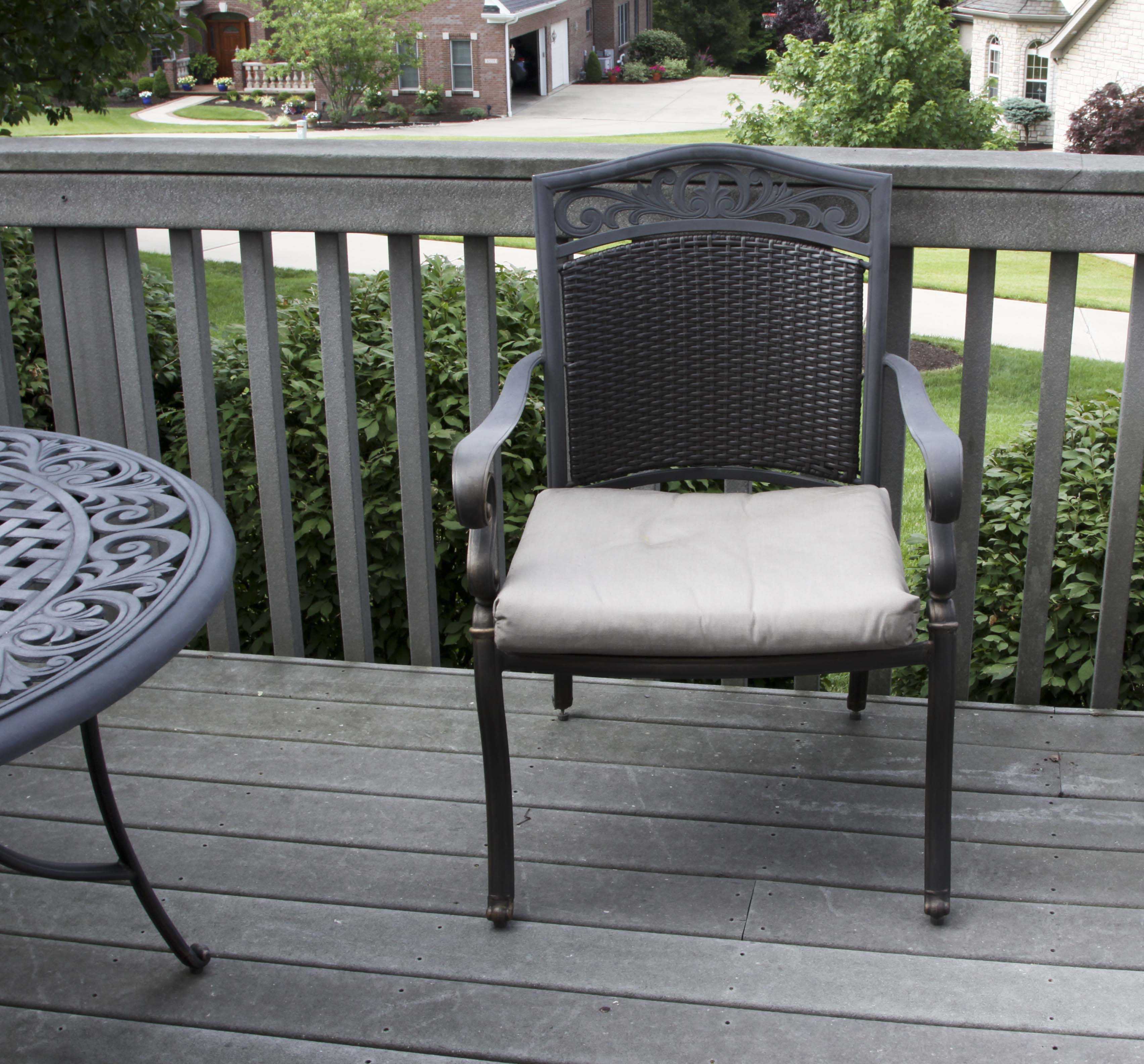 Oval Patio Table, Six Chairs and Umbrella Base