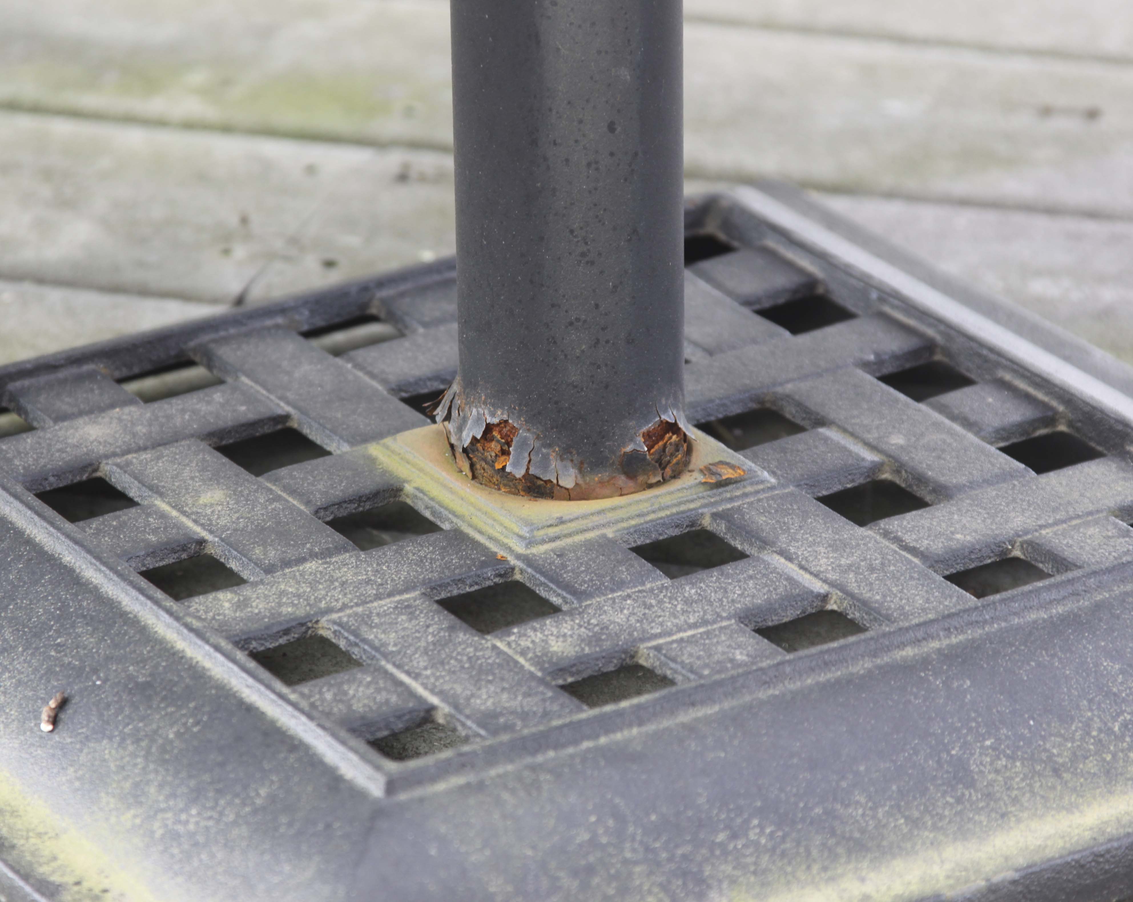 Oval Patio Table, Six Chairs and Umbrella Base