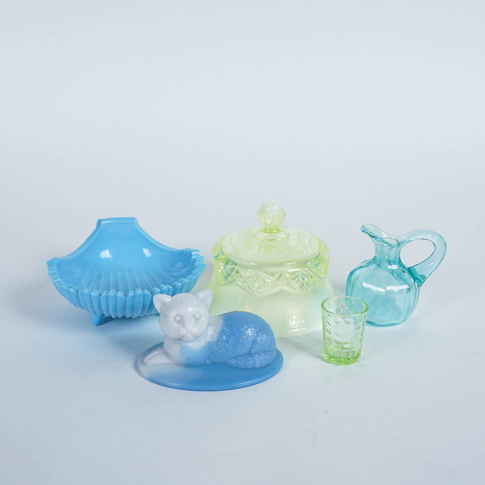 Blue, Green, and White Vintage Glass