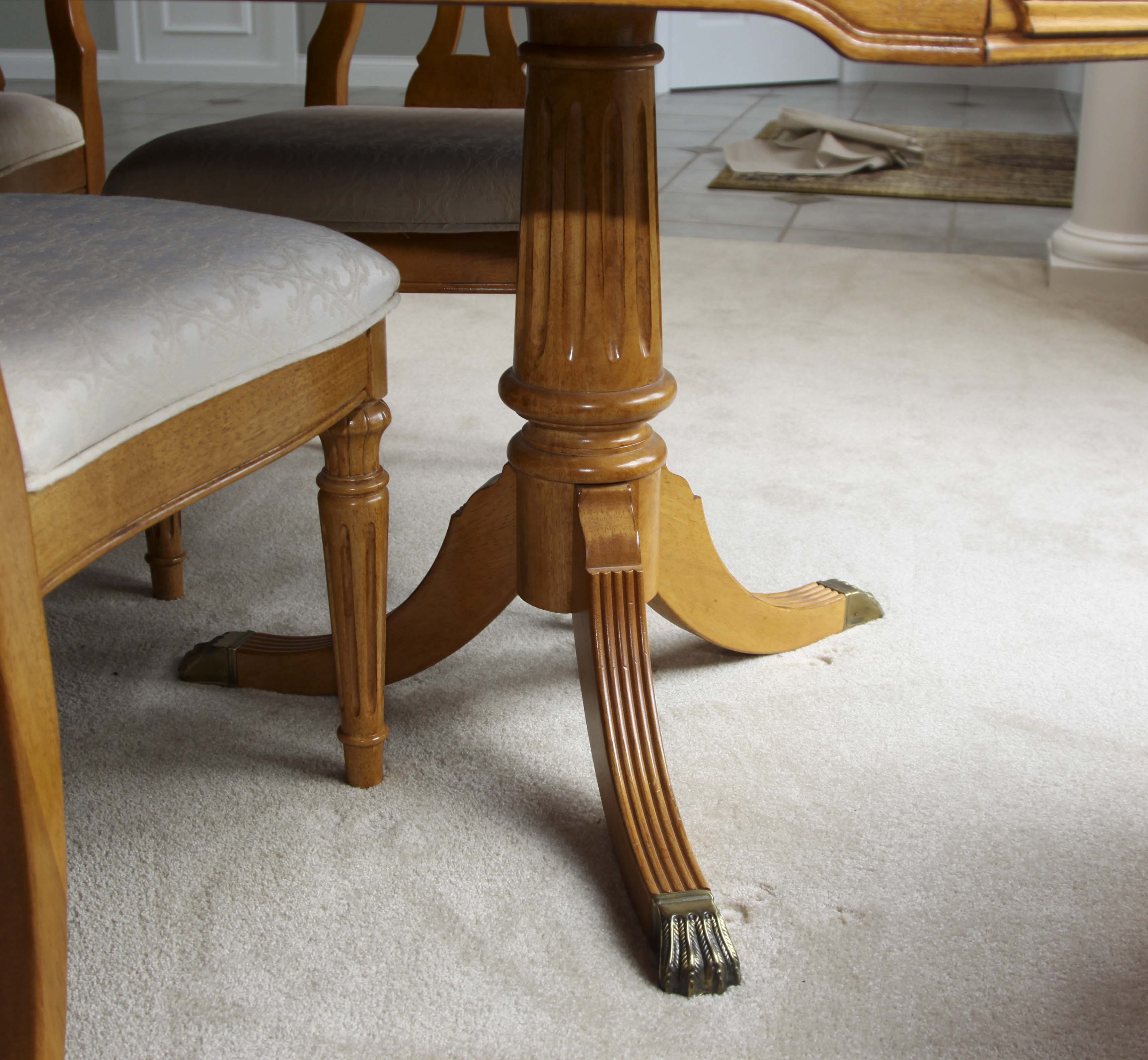 Elegant Olive Wood Dining Room Table and Eight Chairs