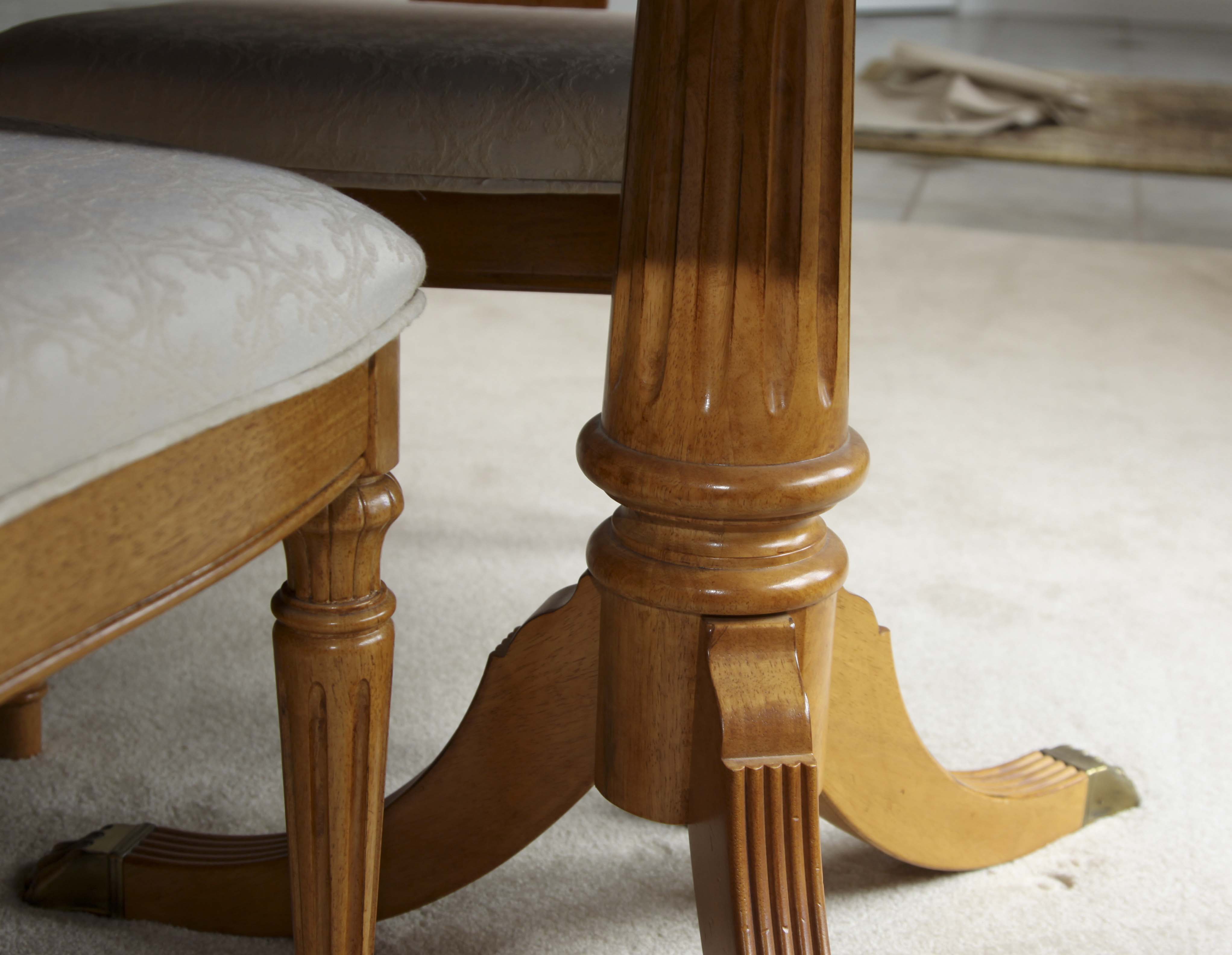Elegant Olive Wood Dining Room Table and Eight Chairs