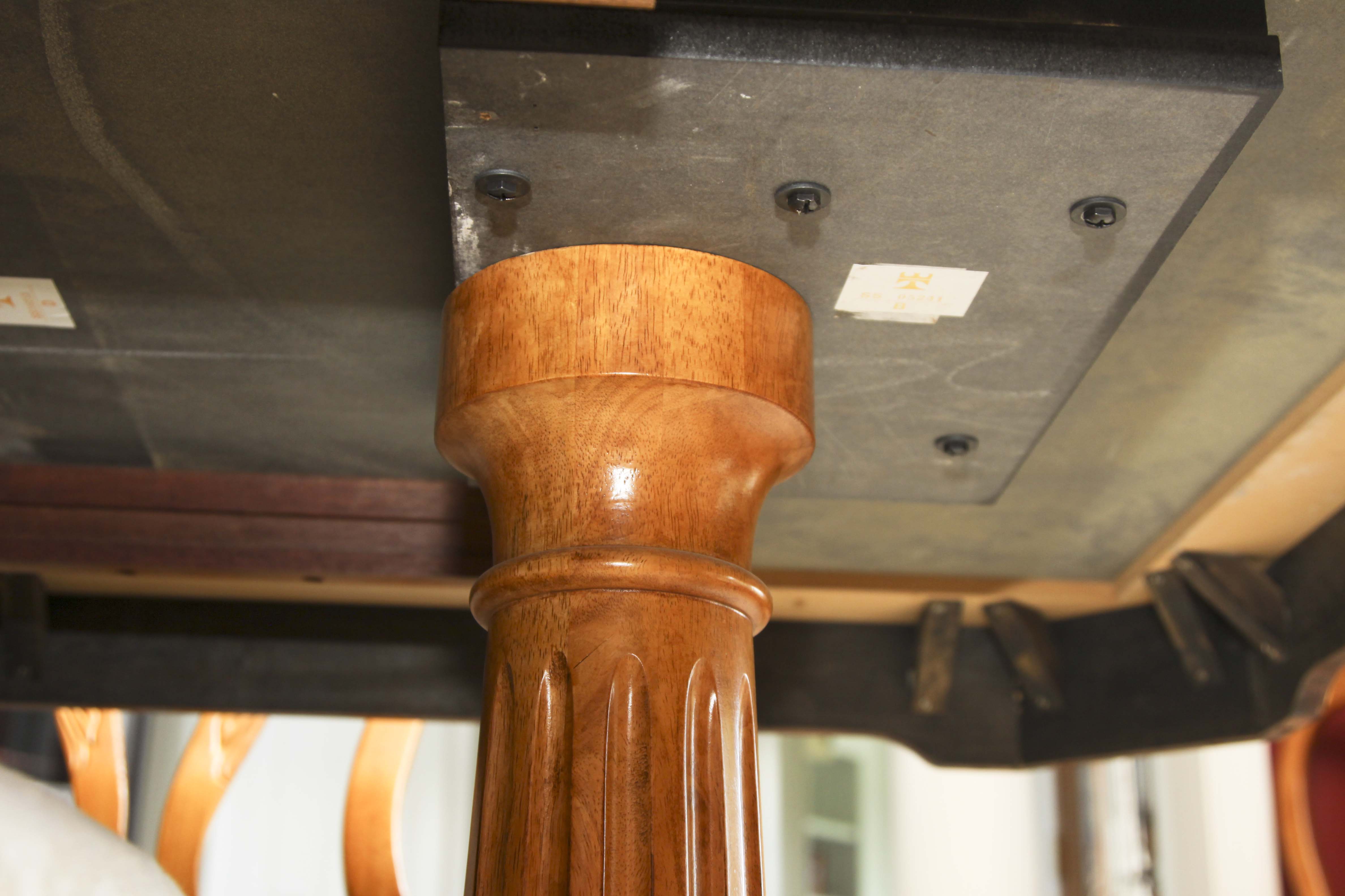 Elegant Olive Wood Dining Room Table and Eight Chairs