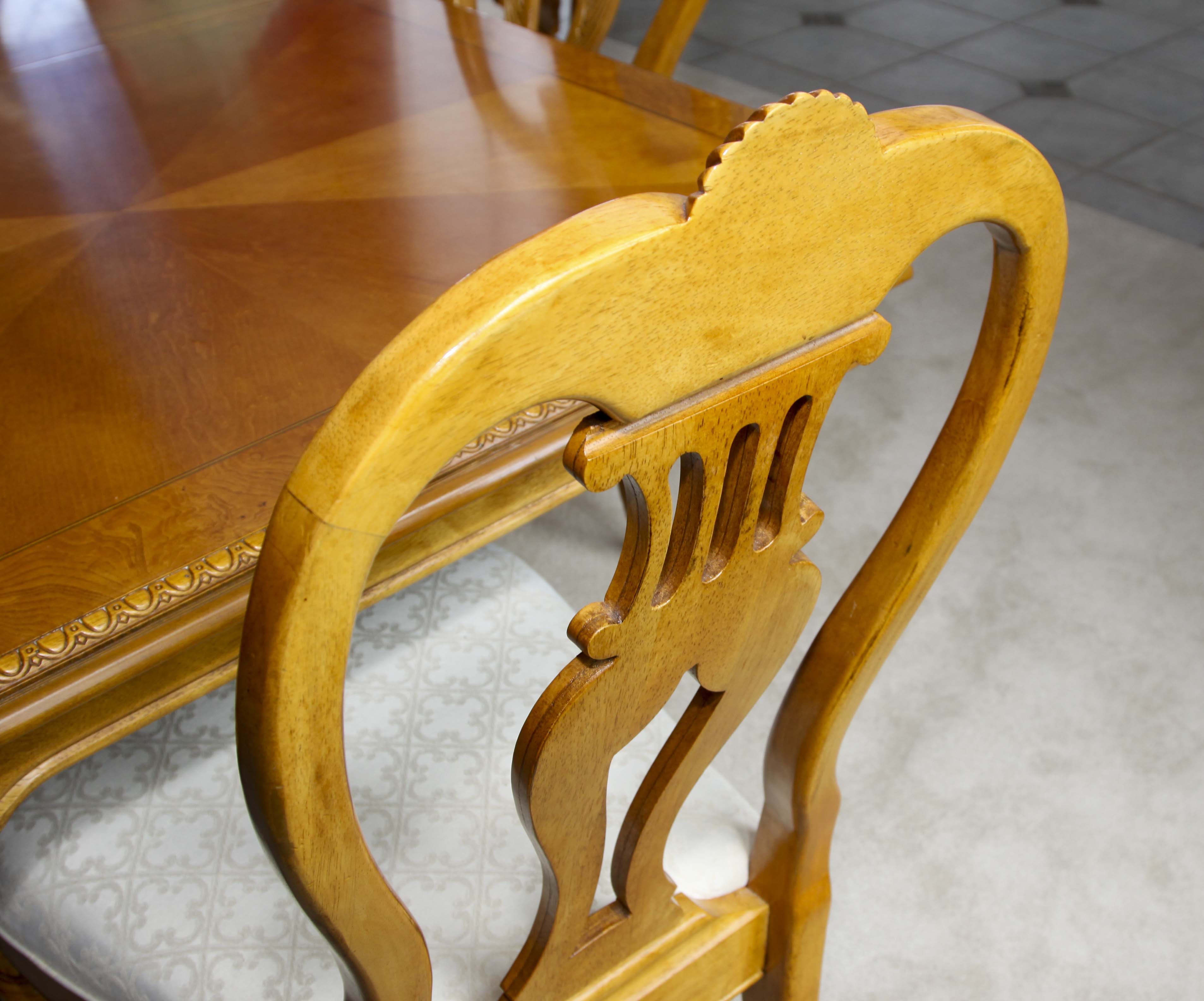 Elegant Olive Wood Dining Room Table and Eight Chairs