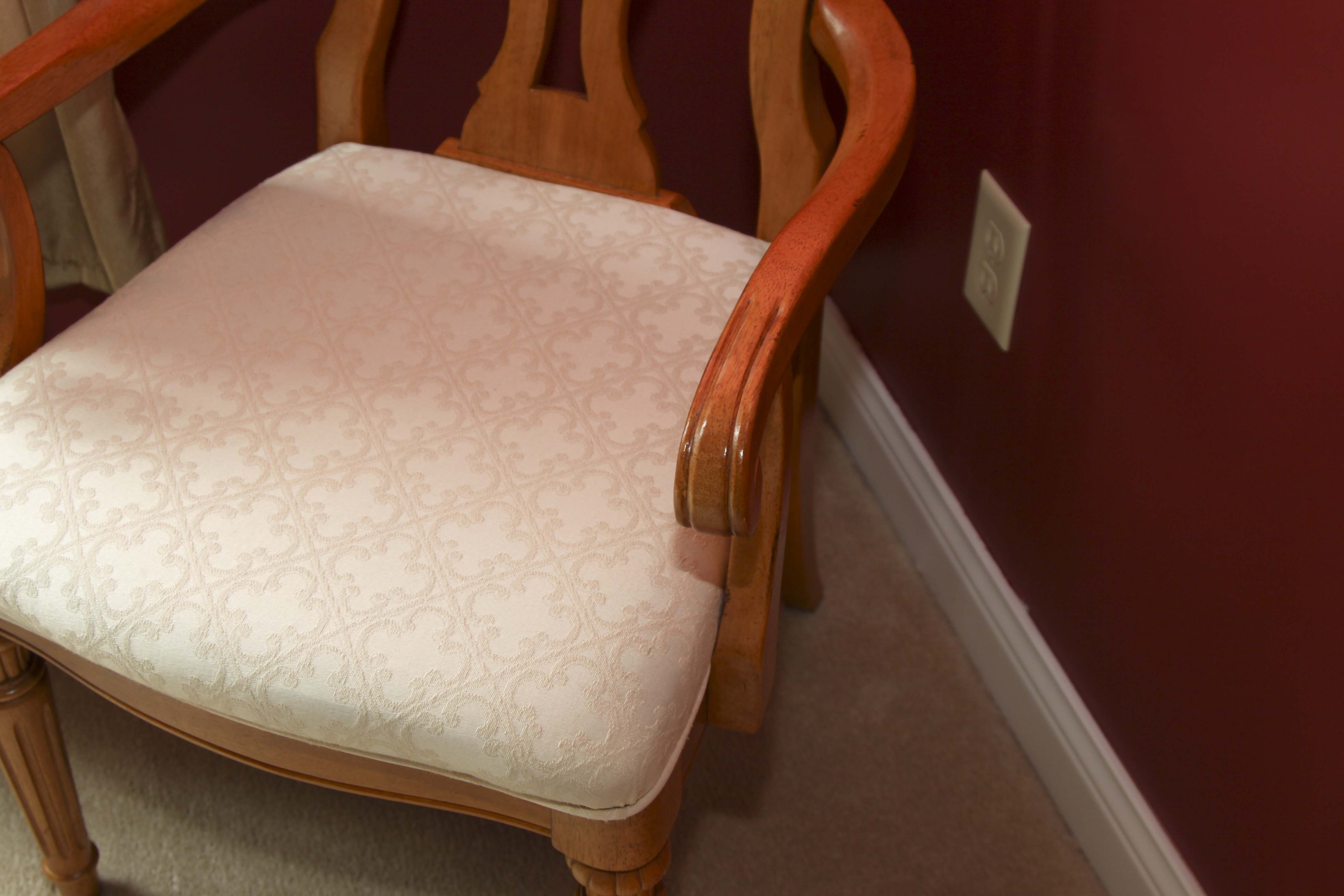Elegant Olive Wood Dining Room Table and Eight Chairs
