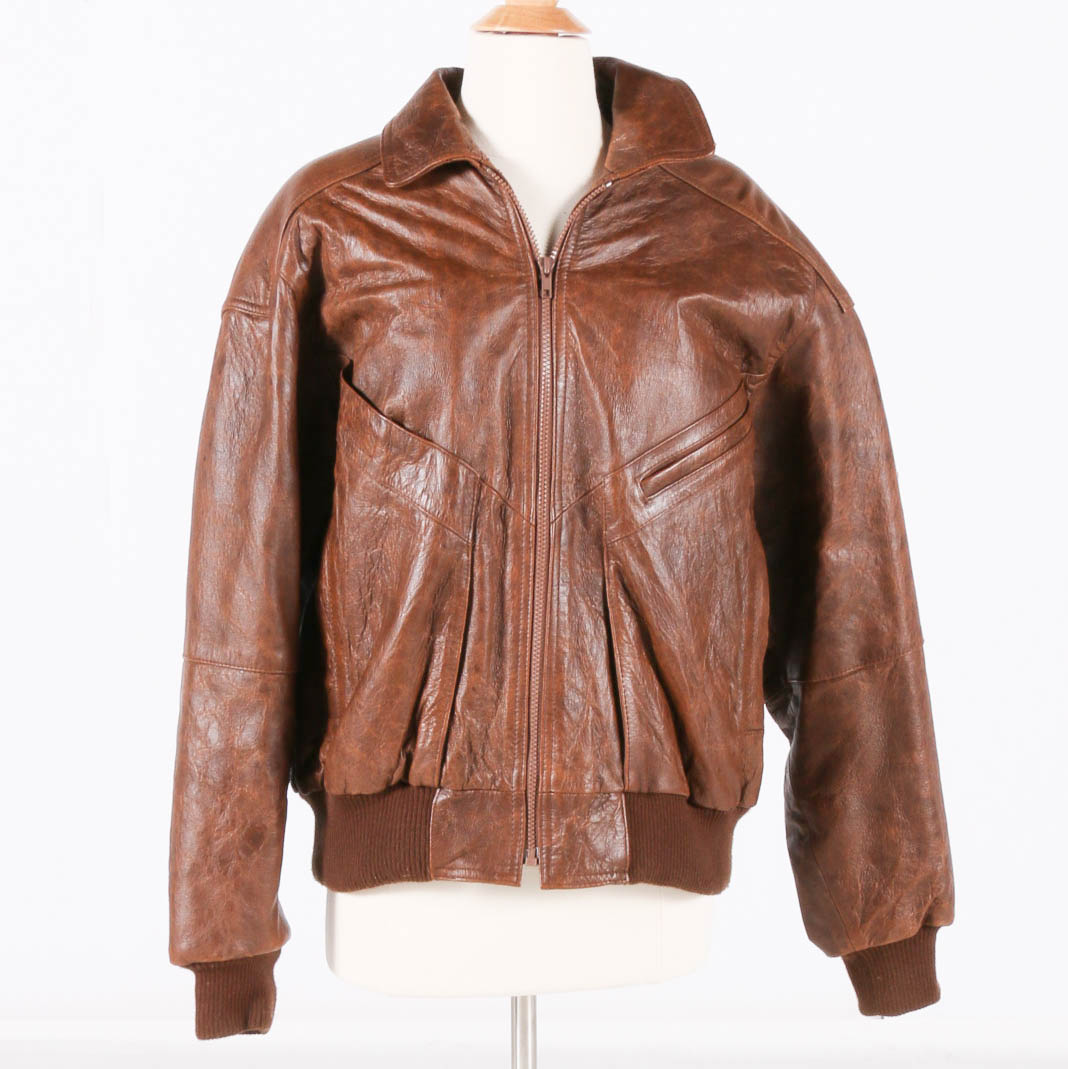 Vintage Men's Leather Bomber Flight Jacket by Philippe Monet