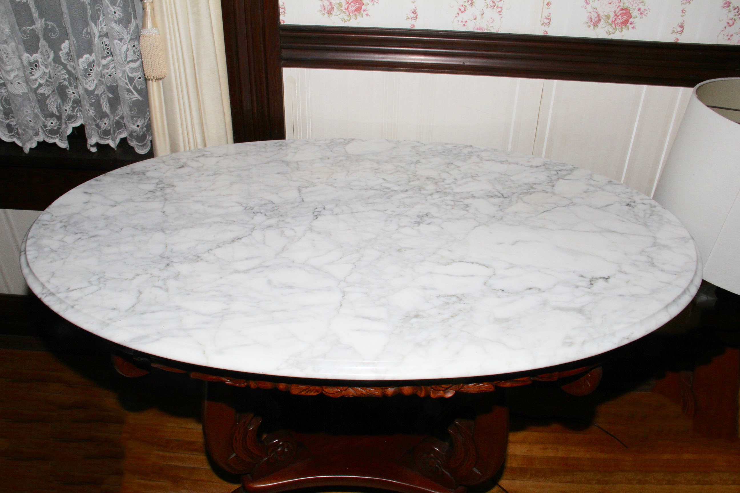 Italian Victorian Style Marble Top Carved Table