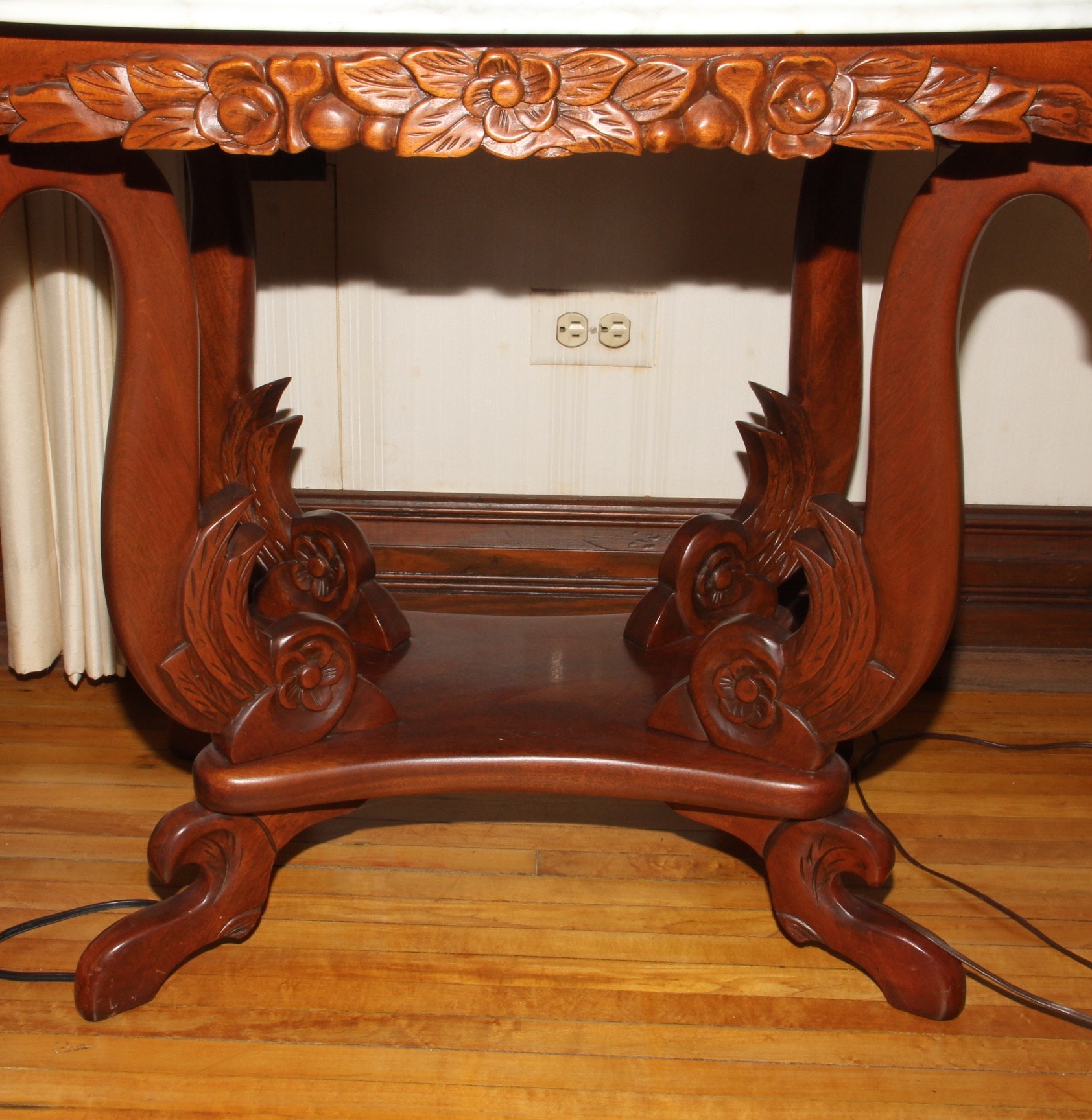 Italian Victorian Style Marble Top Carved Table