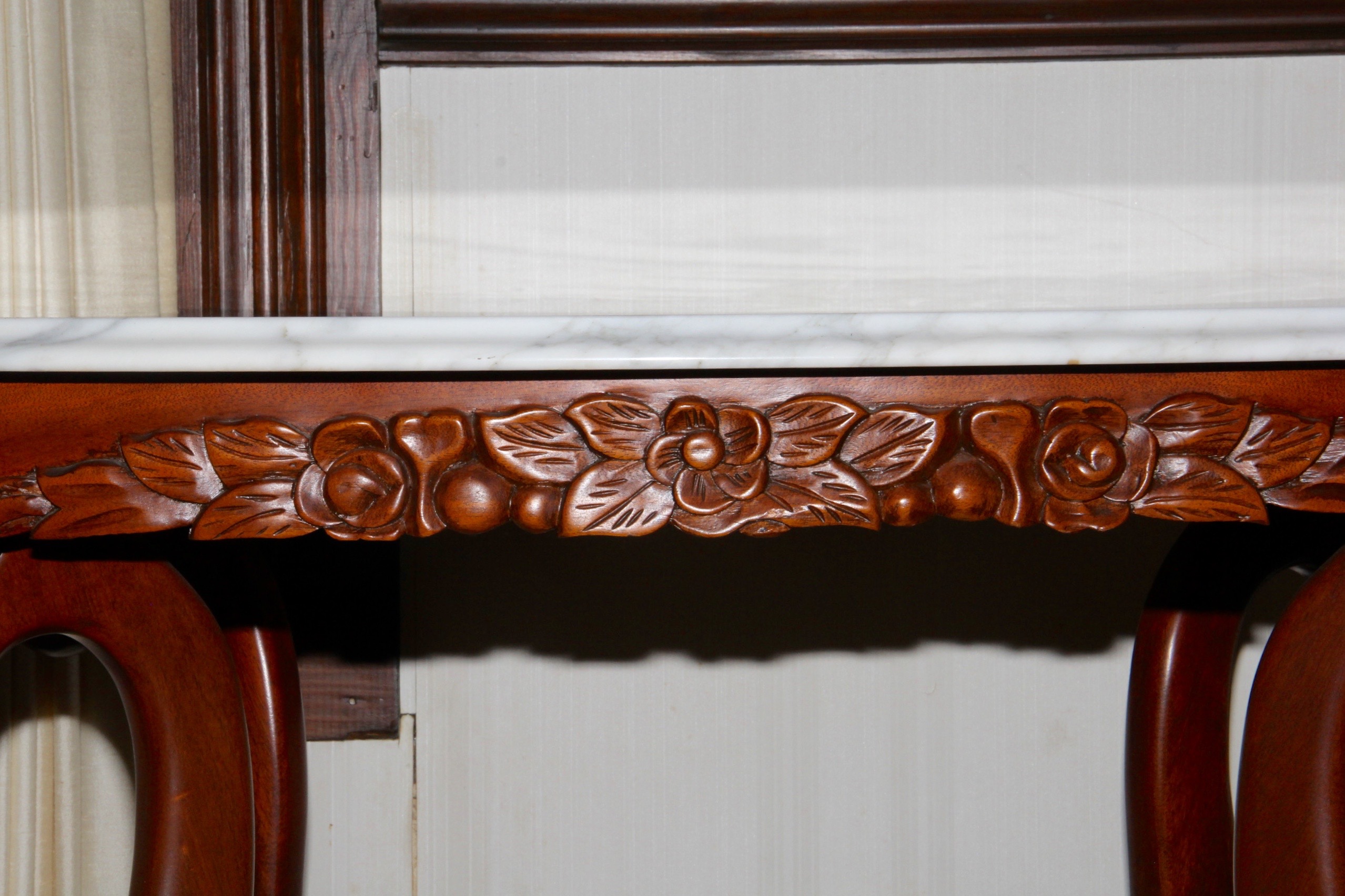 Italian Victorian Style Marble Top Carved Table