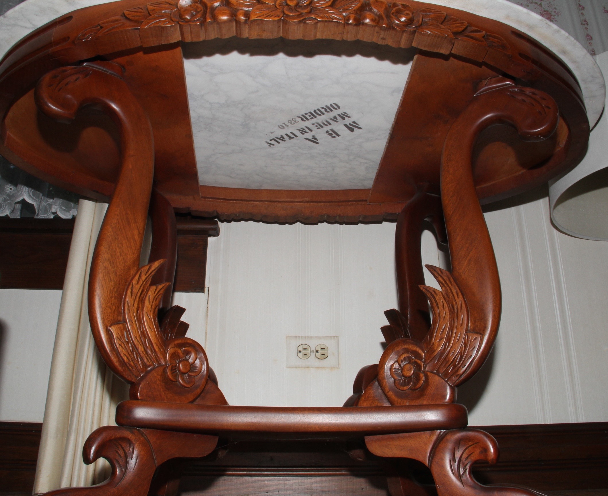 Italian Victorian Style Marble Top Carved Table