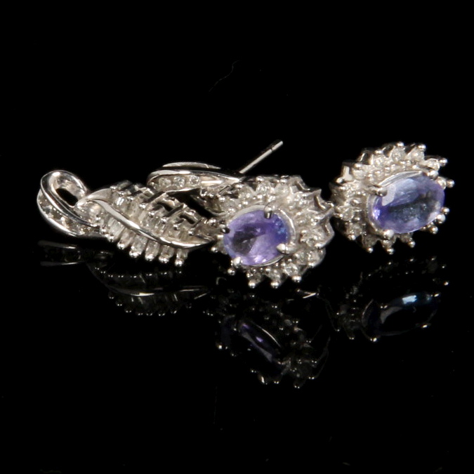 14K White Gold Tanzanite and 0.75 CTW Diamond Earrings