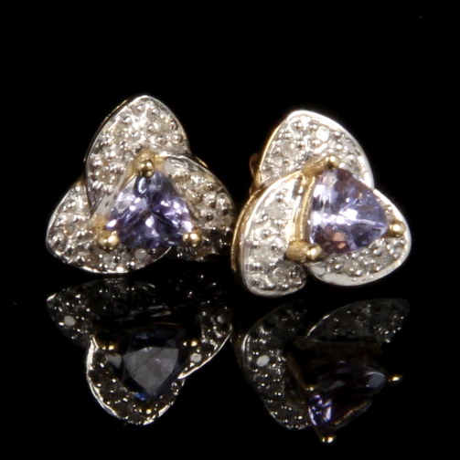 14K Yellow Gold Tanzanite and Diamond Earrings