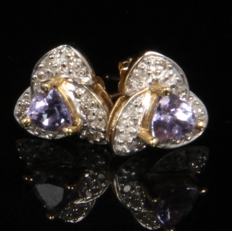 14K Yellow Gold Tanzanite and Diamond Earrings