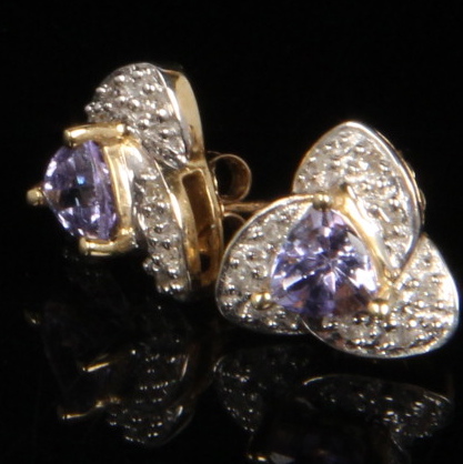 14K Yellow Gold Tanzanite and Diamond Earrings
