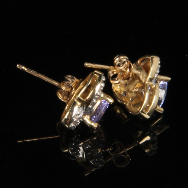 14K Yellow Gold Tanzanite and Diamond Earrings