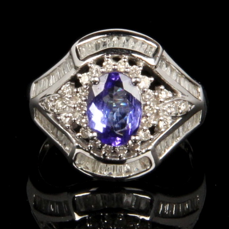 14K White Gold Tanzanite and 1.00 CTW Diamond Ring