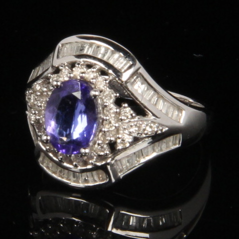 14K White Gold Tanzanite and 1.00 CTW Diamond Ring