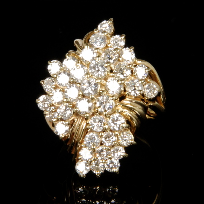 14K Yellow Gold 2.50 CTW Diamond Cluster Ring