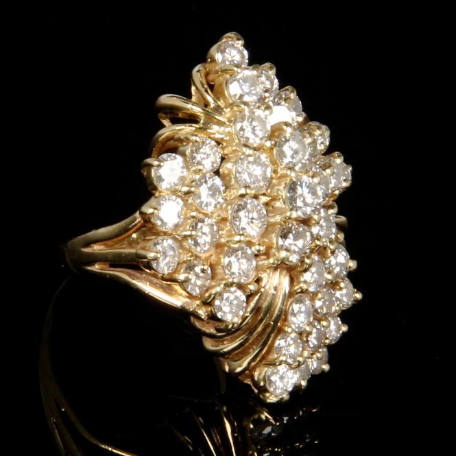 14K Yellow Gold 2.50 CTW Diamond Cluster Ring