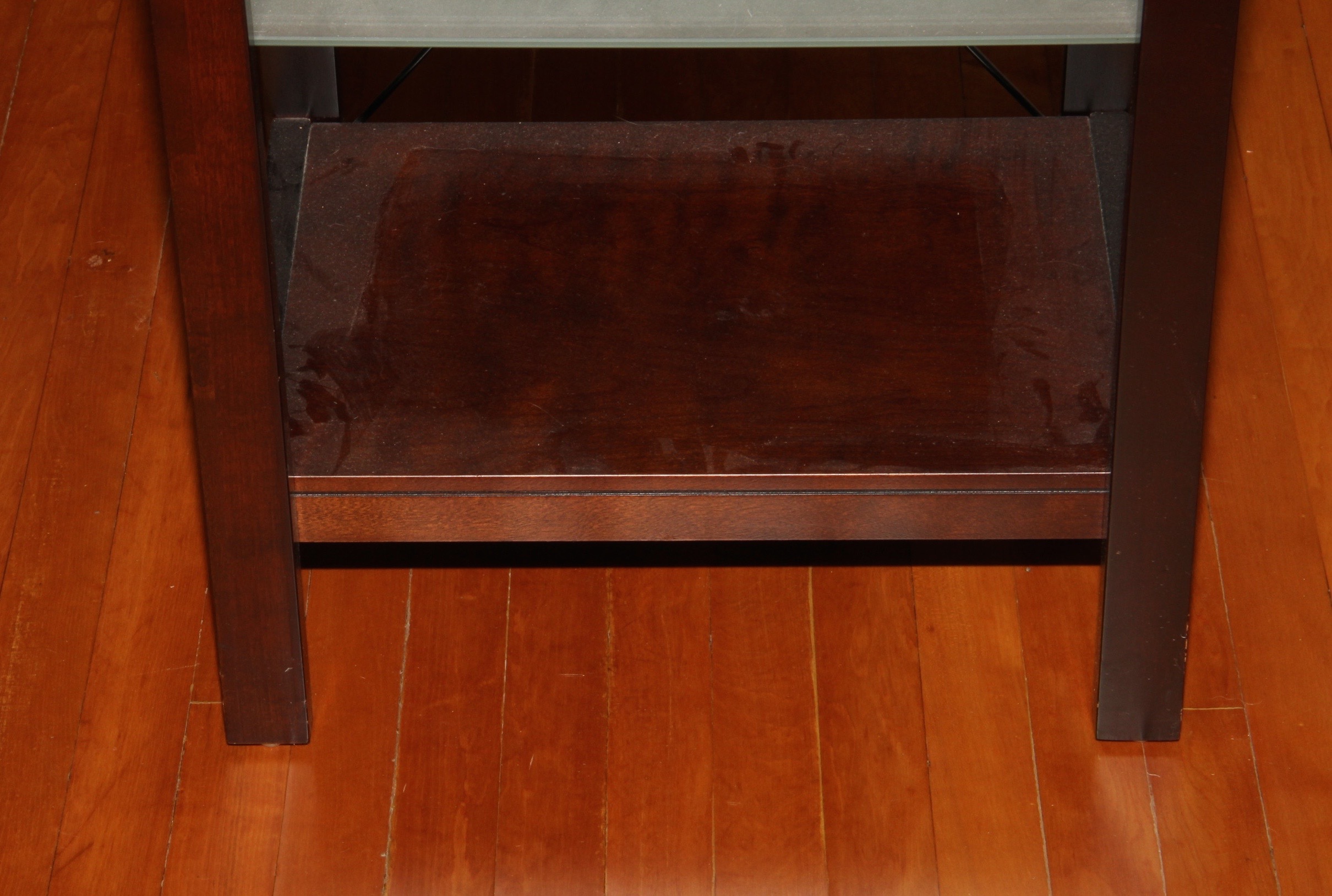 Modern Three-Tiered Etched Glass and Wood Veneer Side Table