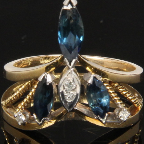 14K Yellow Gold Sapphire and Diamond Ring