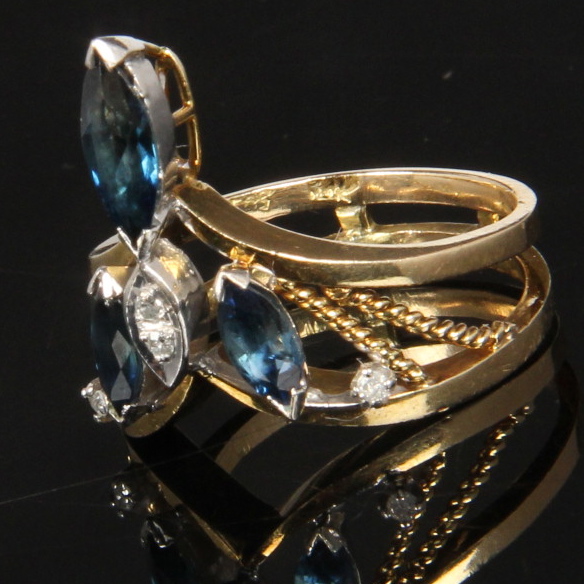 14K Yellow Gold Sapphire and Diamond Ring