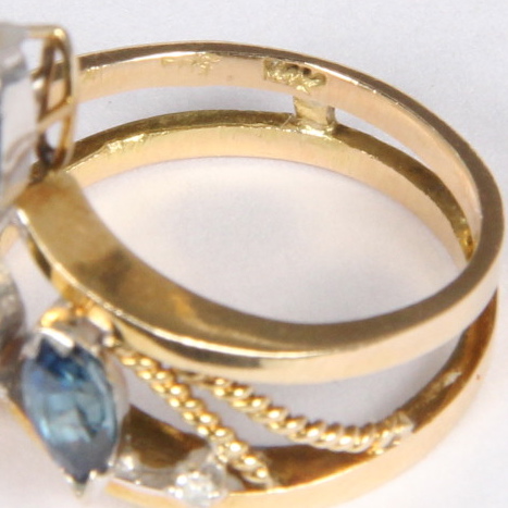 14K Yellow Gold Sapphire and Diamond Ring