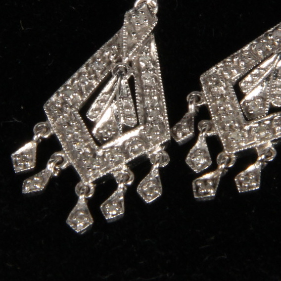 10K White Gold Diamond Chandelier Earrings