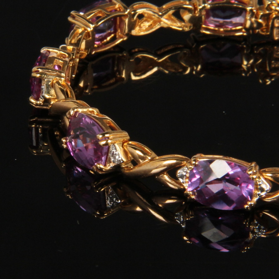 Sterling Silver Plated Diamond and Imitation Gemstone Bracelet