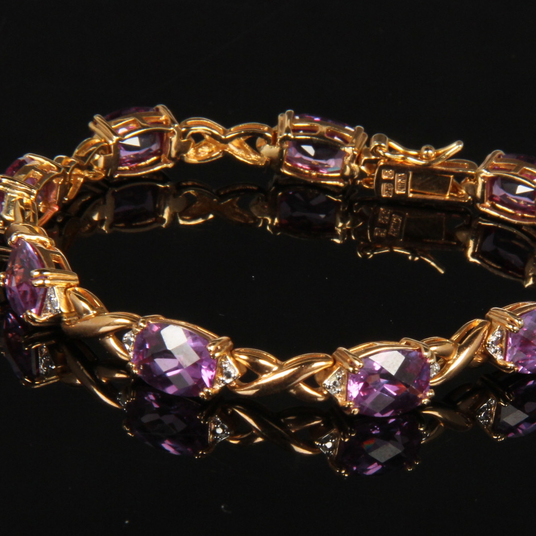 Sterling Silver Plated Diamond and Imitation Gemstone Bracelet