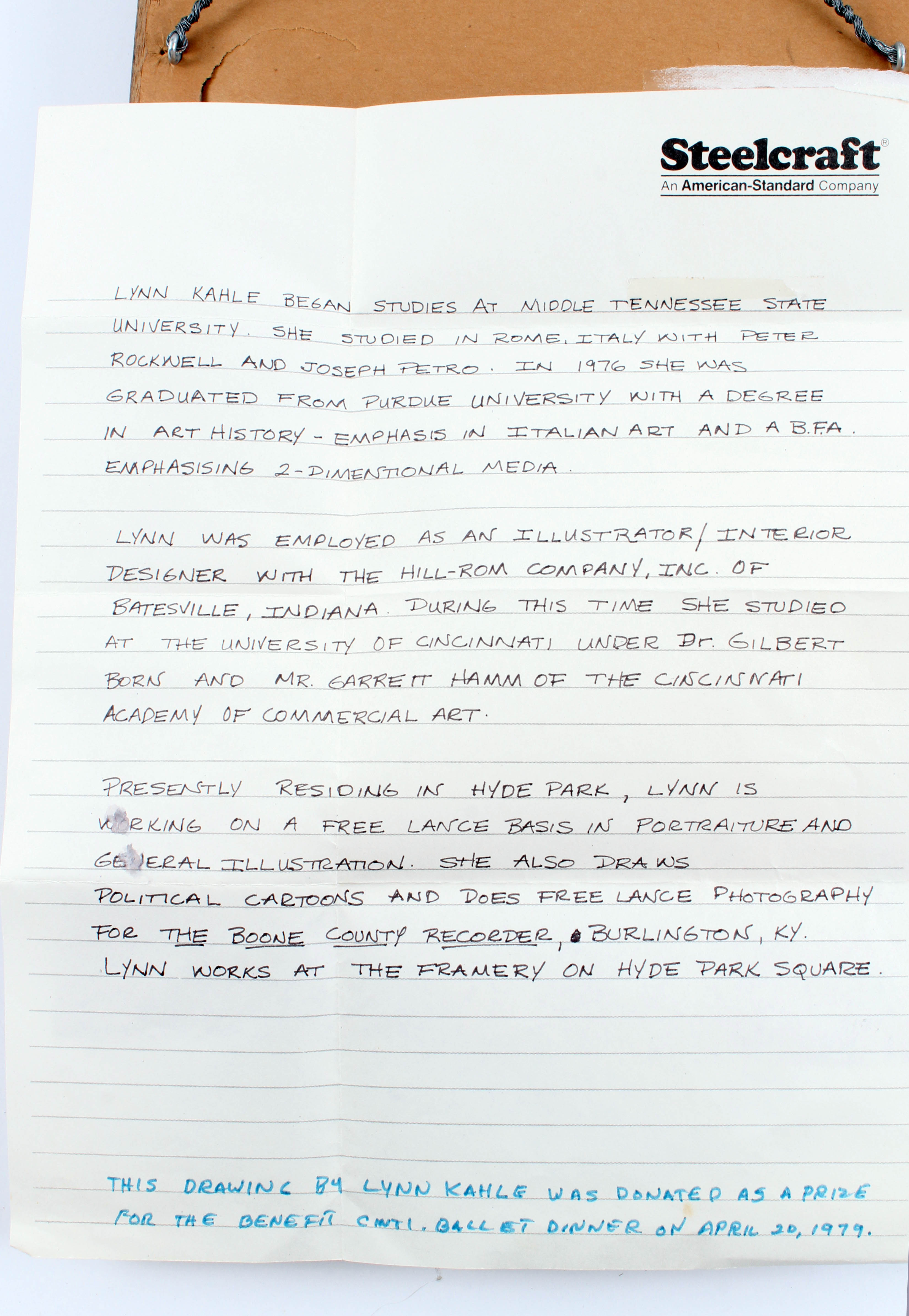 Lynn Kahle Signed Nude Sketch