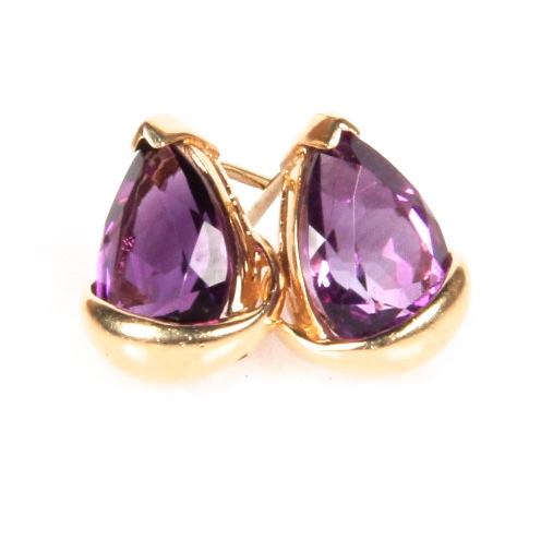 14K Yellow Gold Amethyst Earrings