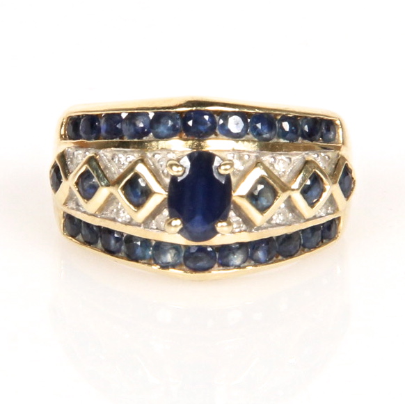 14K Yellow Gold Sapphire and Diamond Ring
