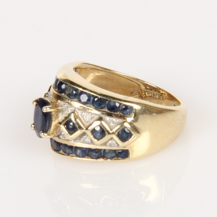 14K Yellow Gold Sapphire and Diamond Ring