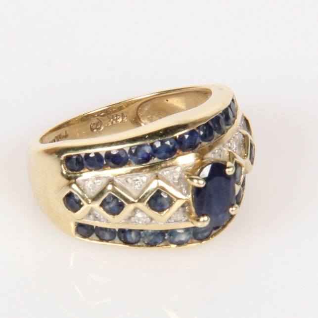 14K Yellow Gold Sapphire and Diamond Ring