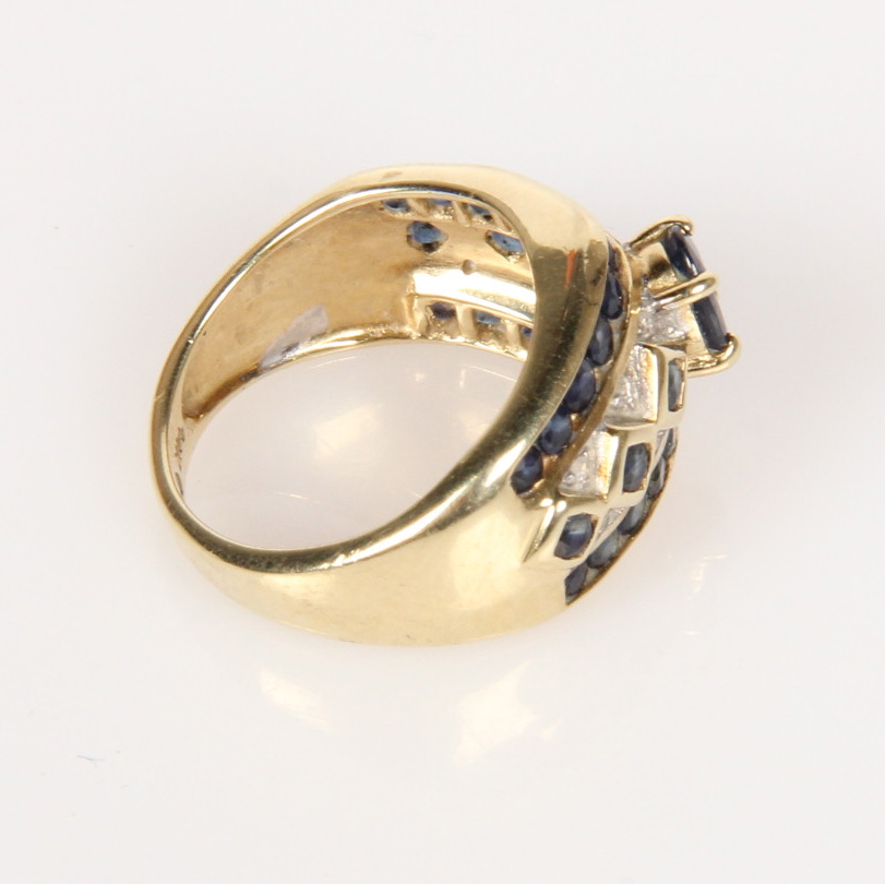 14K Yellow Gold Sapphire and Diamond Ring