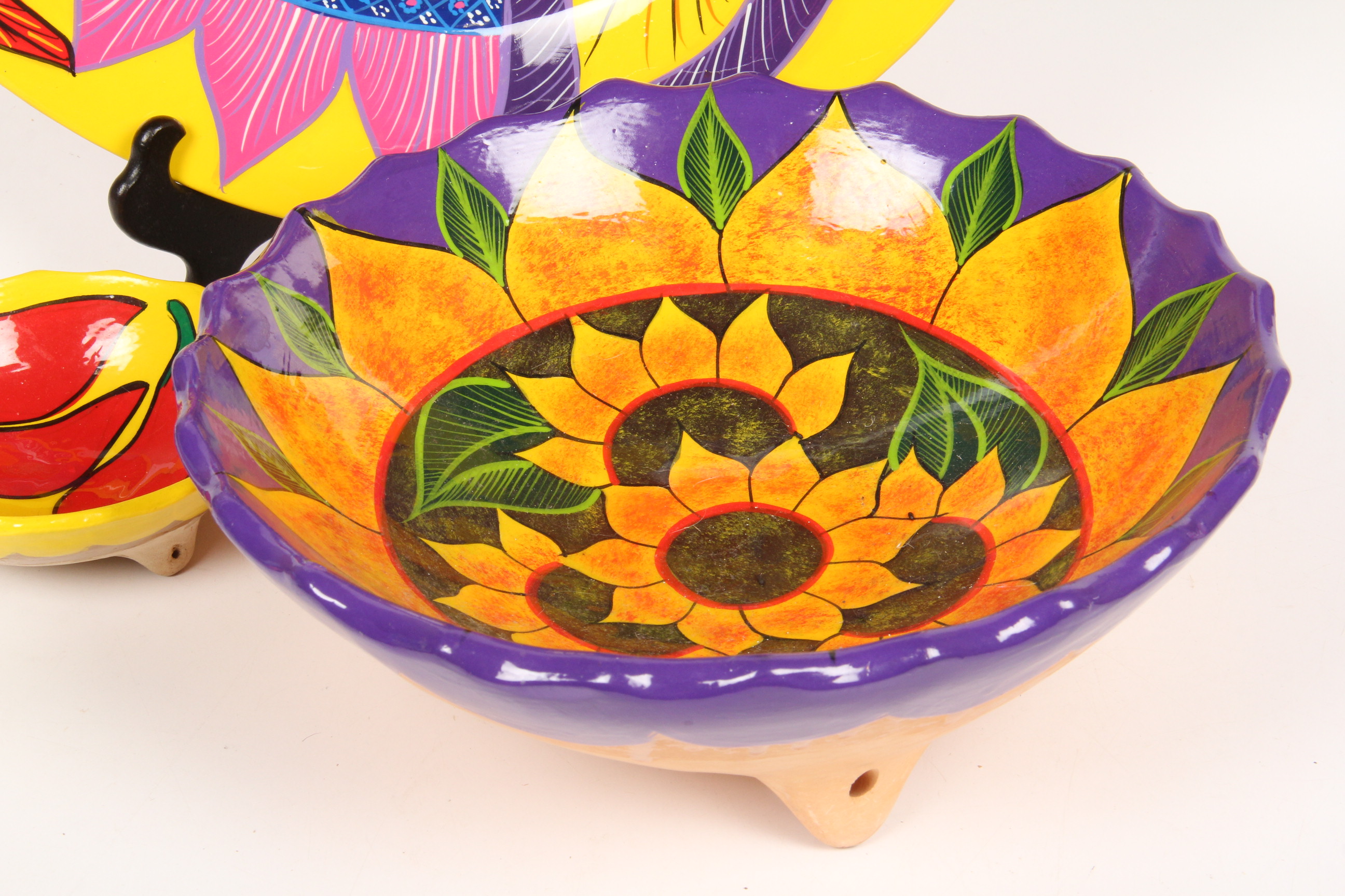 Three Vibrantly Painted Terracotta Pieces