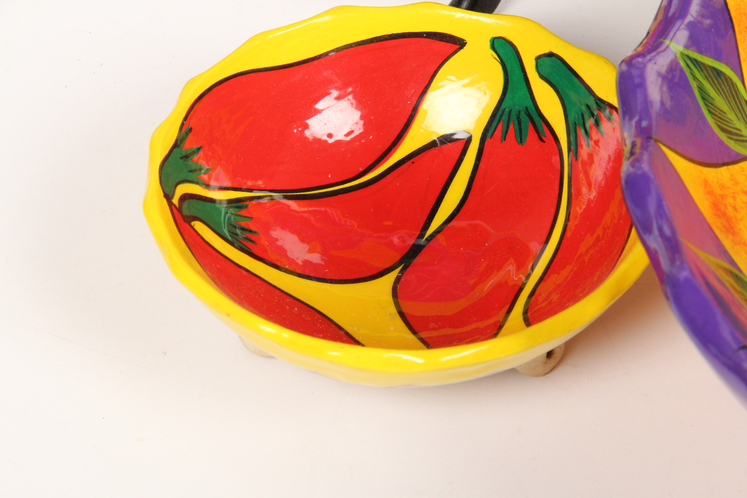 Three Vibrantly Painted Terracotta Pieces