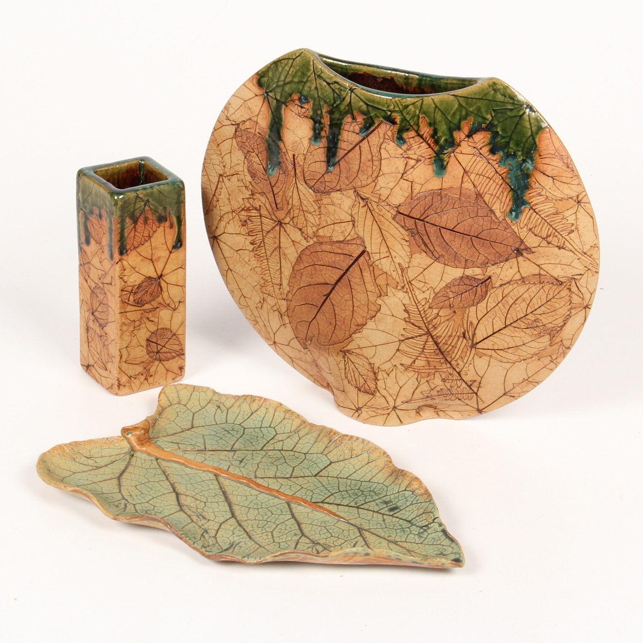 Collection of Handmade Malabar Leaf Pottery