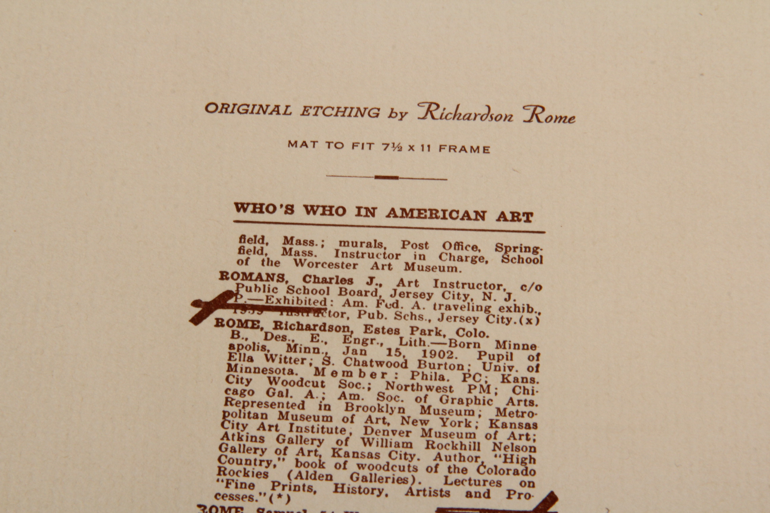 Richardson Rome "Wineglass Elm" Etching