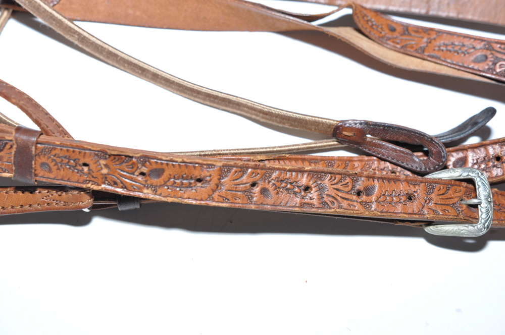 Vintage Tooled Leather Suspenders