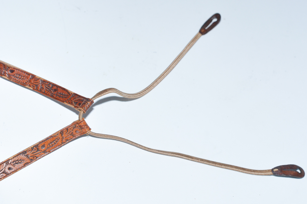 Vintage Tooled Leather Suspenders
