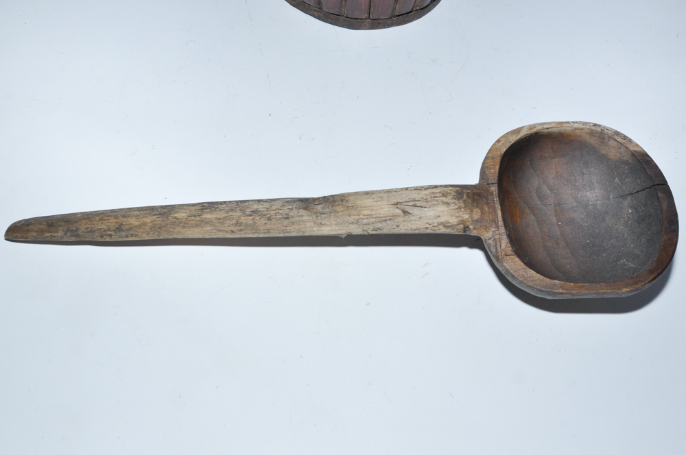 Antique Wooden Pail and Serving Spoon