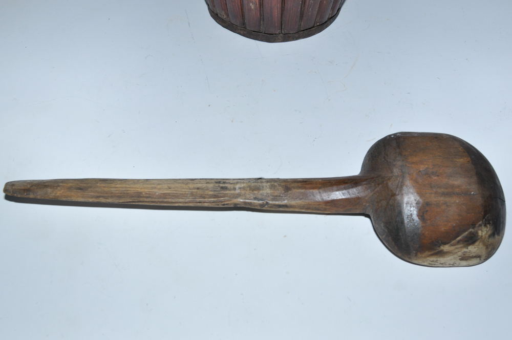 Antique Wooden Pail and Serving Spoon