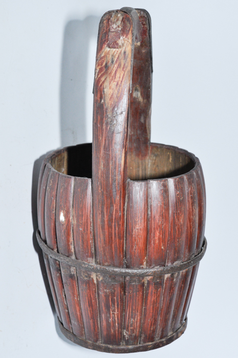 Antique Wooden Pail and Serving Spoon