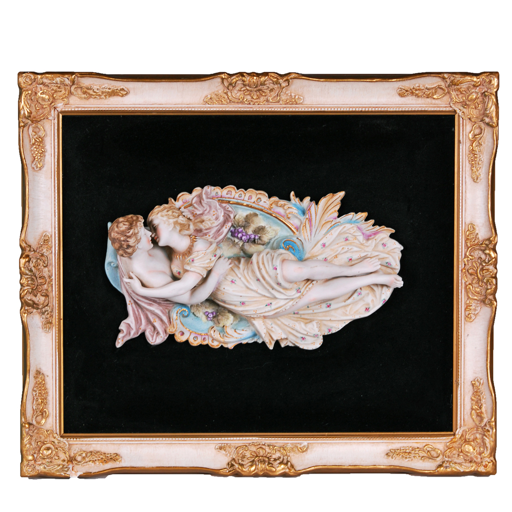 Porcelain Sculpture on Framed Velveteen