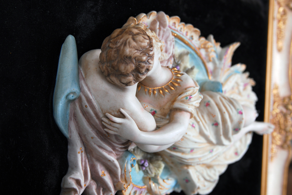 Porcelain Sculpture on Framed Velveteen