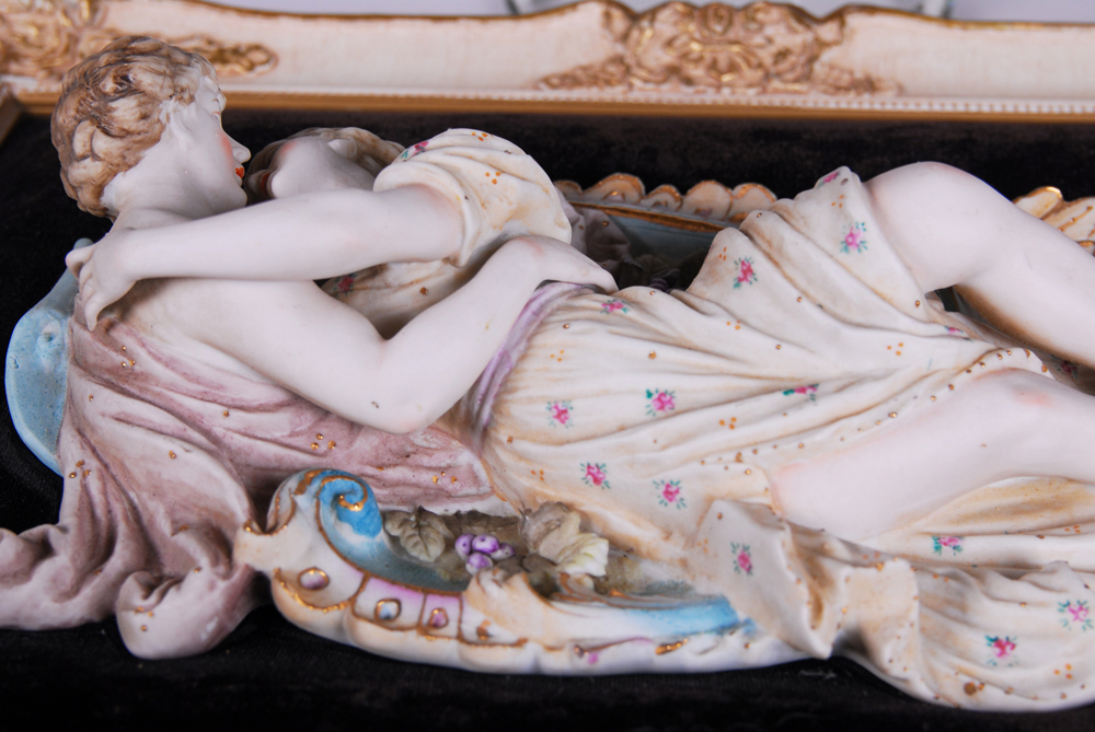 Porcelain Sculpture on Framed Velveteen